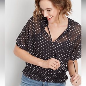 Maurices black and white smocked bottom dot print peasant top
